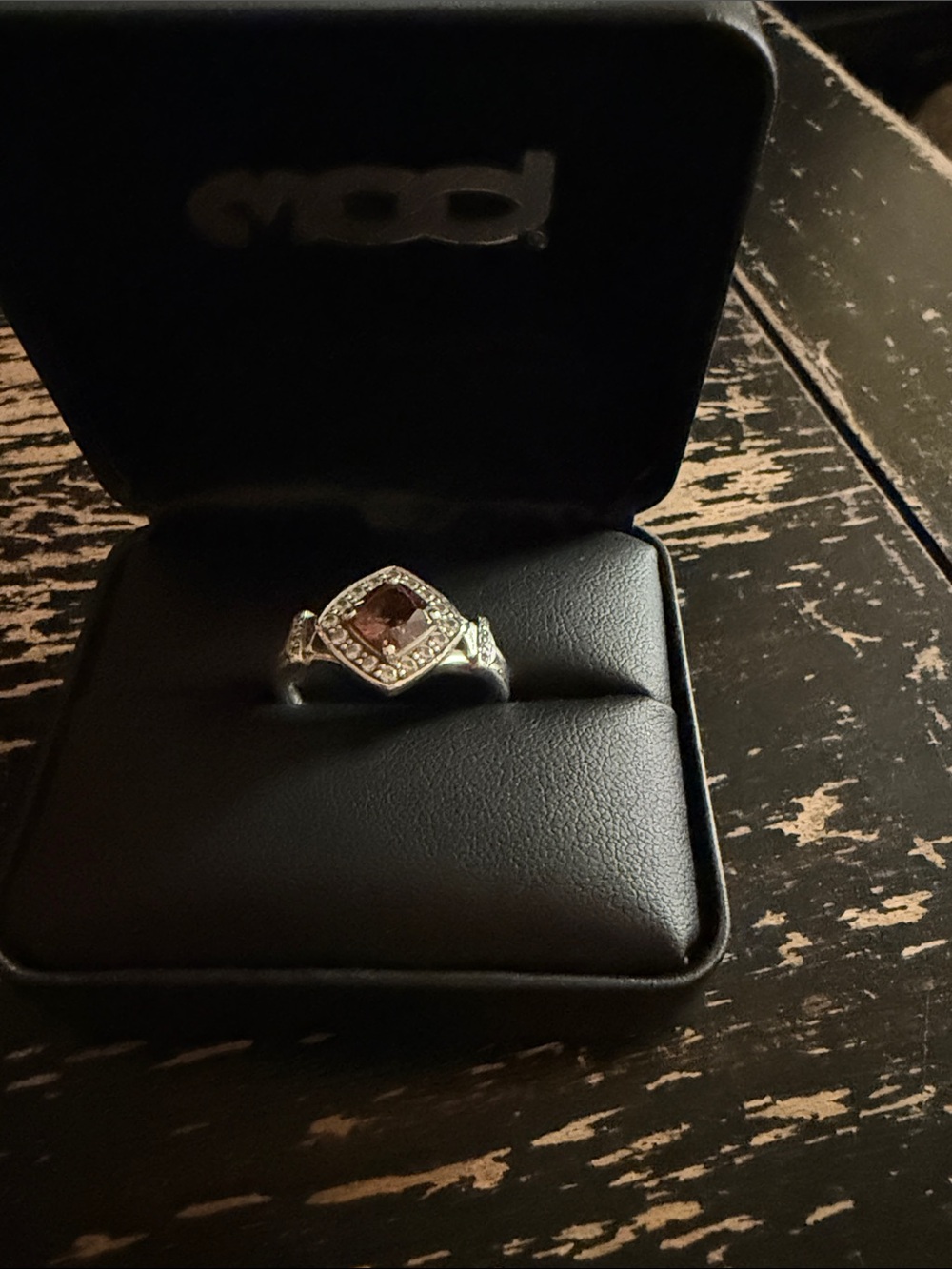 Harley-Davidson size 8 silver color ring with rhodolite cushion cut B&S ring